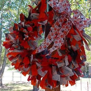 #4 Update: Added Beautiful Bow - Halloween Spider Web Round Fabric Wreath